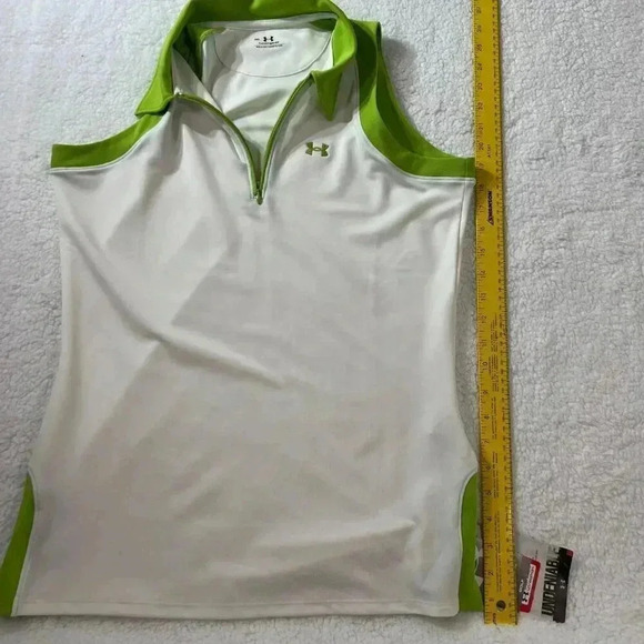 Under Armour Women Med Polo White Kelly-Green Tank Heat Gear Golf Athleisure NEW - Picture 4 of 9